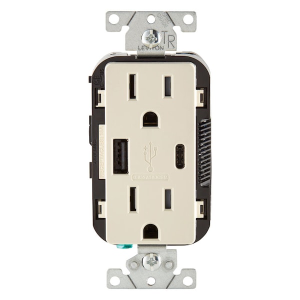 Leviton Leviton Decora 15 amps 125 V Type A/C Duplex Light Almond Outlet and USB Charger 5-15R 1 pk T5633-T - main